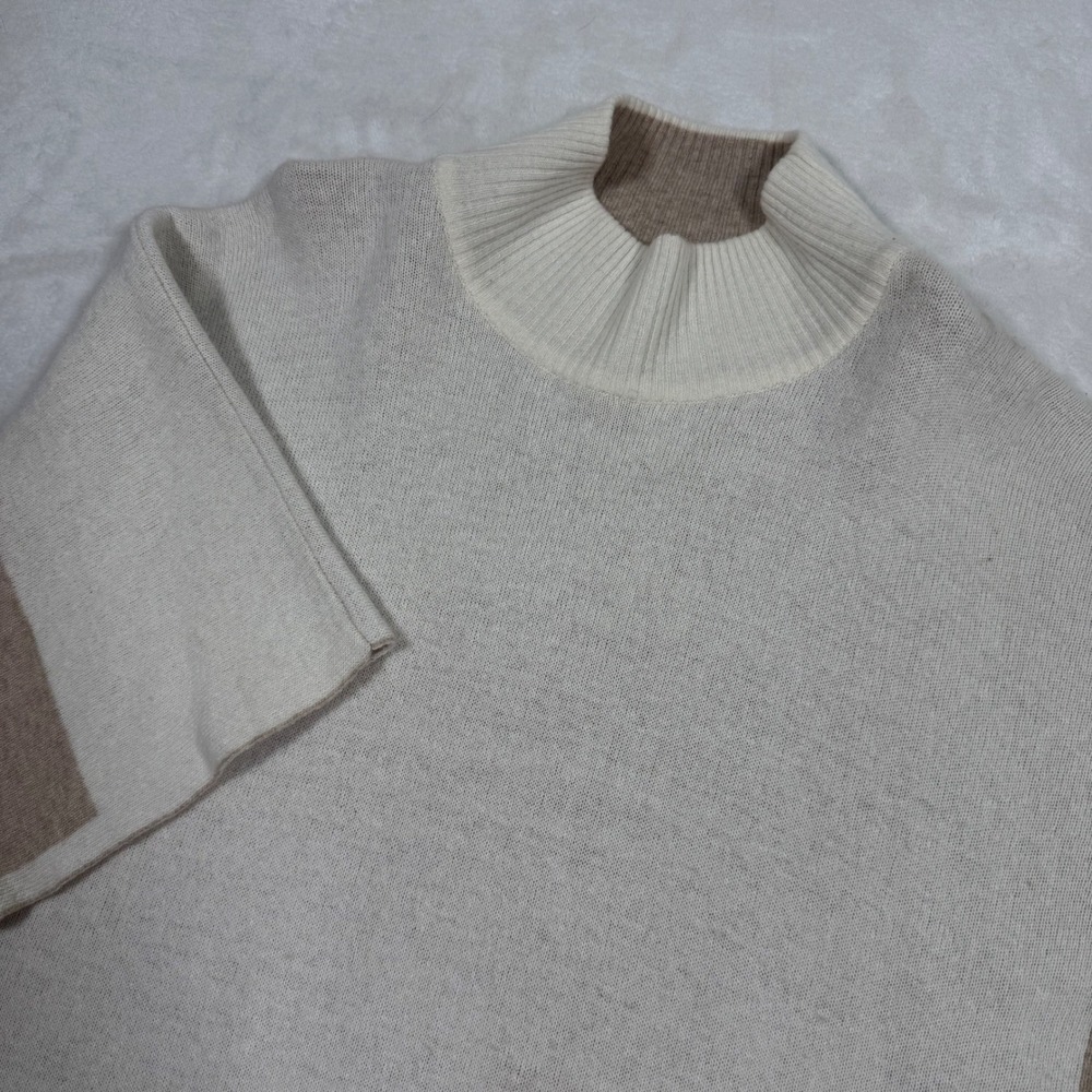 Note di Anita Merino Wool Cashmere Poncho Sweater Cream Tan Colorblock One‎ Size